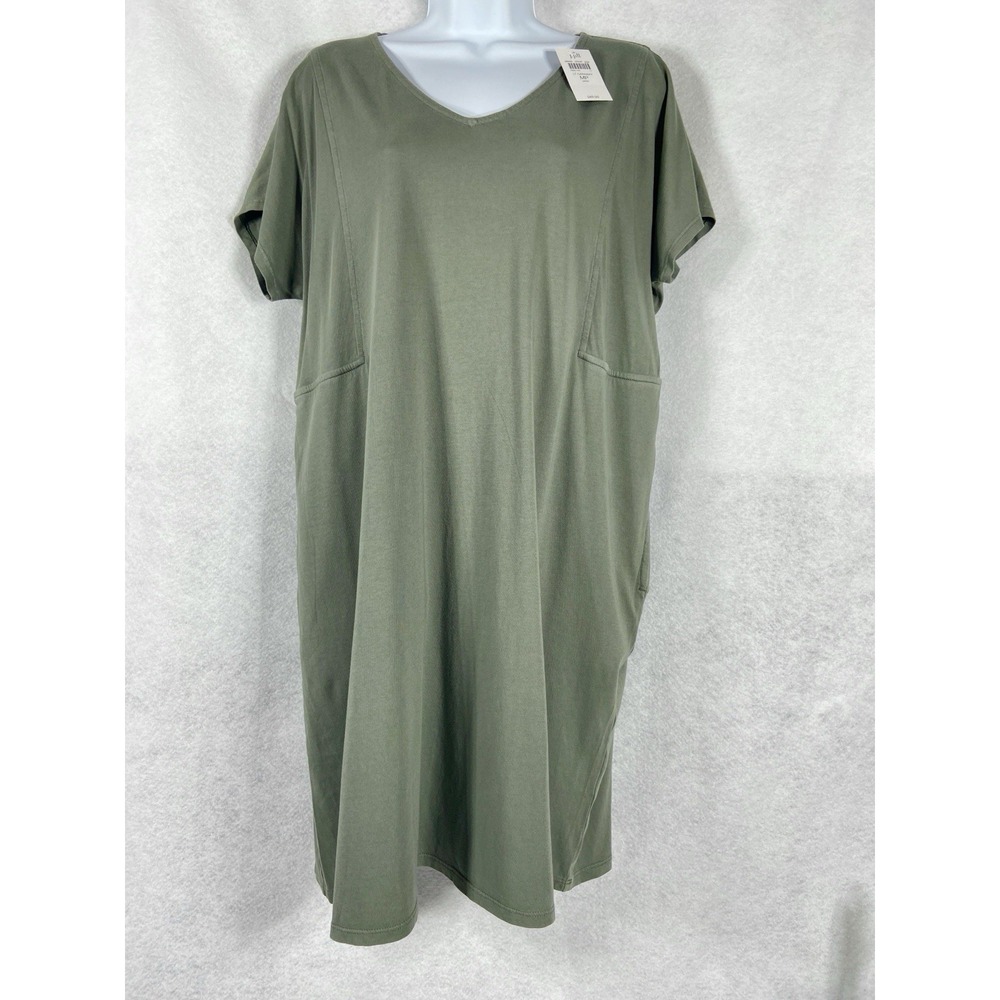 J Jill T-Shirt Dress Women's Petite PM Green Shift Soft V-Neck Minimalist New